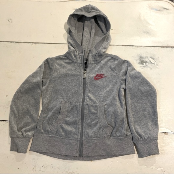 Nike Retro Y2K Gray/Pink Girls Toddler Zip-Up Hoodie - Size XS (Age 3-4 yrs) - Picture 1 of 10